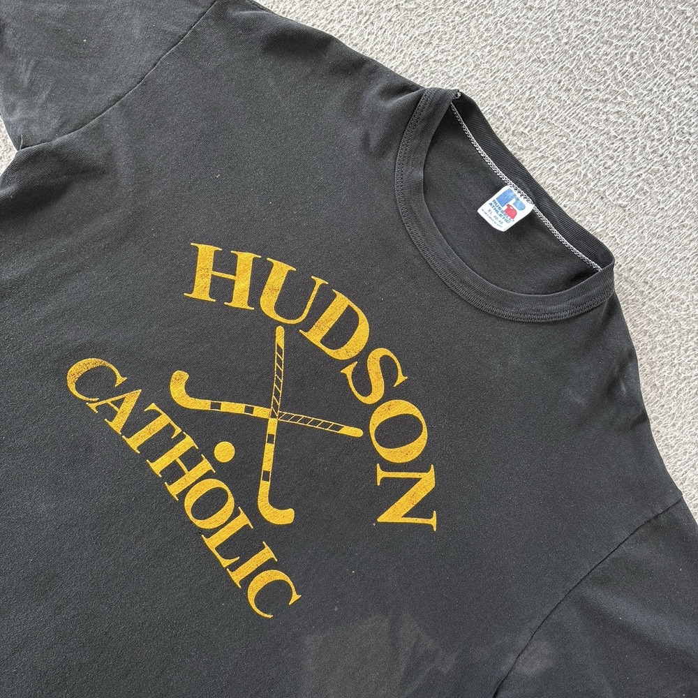 Vintage Hudson Catholic Hockey T Shirt Mens XL Single Stitch Russell Made in USA